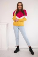 Sweter w geometryczne wzory fuksja+musztardowy  