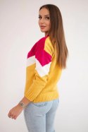 Sweter w geometryczne wzory fuksja+musztardowy  
