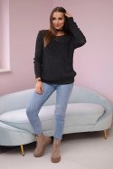 Sweter z ażurowym zdobieniem ciemny grafitowy  