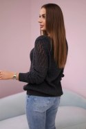Sweter z ażurowym zdobieniem ciemny grafitowy  