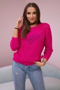 Sweter z ażurowym zdobieniem fuksja  
