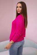 Sweter z ażurowym zdobieniem fuksja  