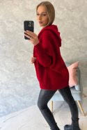 Sweter z kapturem i rękawami typu nietoperz czerwony  
