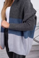Sweter z kapturem trzykolorowy grafitowy+jeans+szary  