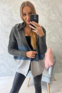 Sweter z kapturem trzykolorowy grafitowy+jeans+szary  