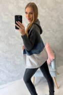 Sweter z kapturem trzykolorowy grafitowy+jeans+szary  