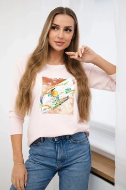 Bluzka z grafiką 3D Bird pudrowy róż  
