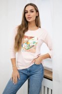 Bluzka z grafiką 3D Bird pudrowy róż  