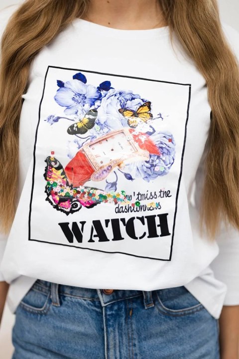 Bluzka z grafiką 3D Watch biała Bluzka z grafiką 3D Watch biała