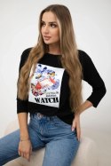 Bluzka z grafiką 3D Watch czarna  