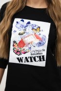 Bluzka z grafiką 3D Watch czarna  
