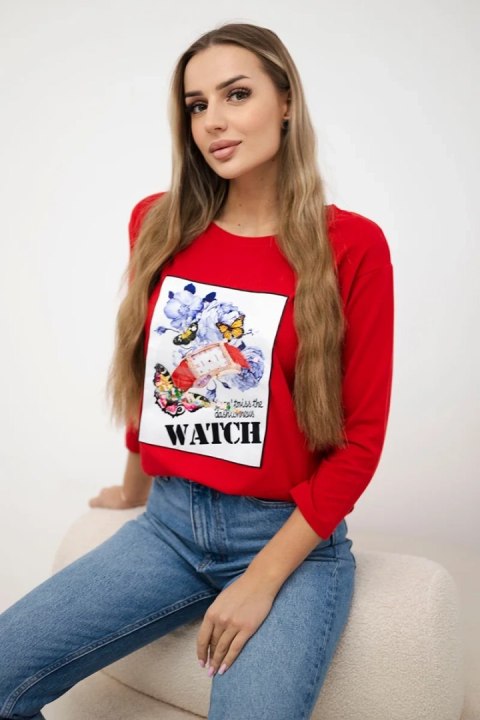 Bluzka z grafiką 3D Watch czerwona  