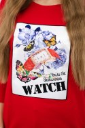 Bluzka z grafiką 3D Watch czerwona  
