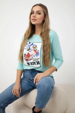 Bluzka z grafiką 3D Watch miętowa  