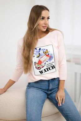 Bluzka z grafiką 3D Watch pudrowy róż  