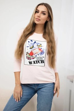 Bluzka z grafiką 3D Watch pudrowy róż  