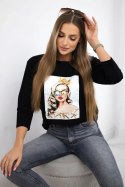 Bluzka z grafiką dziewczyny w okularach 3D czarna  
