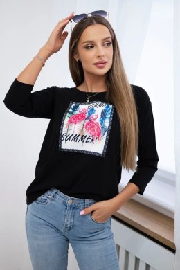 Bluzka z grafiką flamingów 3D czarna  