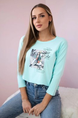 Bluzka z nadrukiem Star Style miętowa  