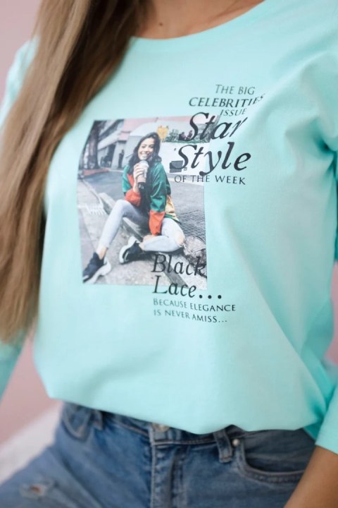 Bluzka z nadrukiem Star Style miętowa Bluzka z nadrukiem Star Style miętowa
