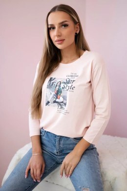 Bluzka z nadrukiem Star Style pudrowy róż  