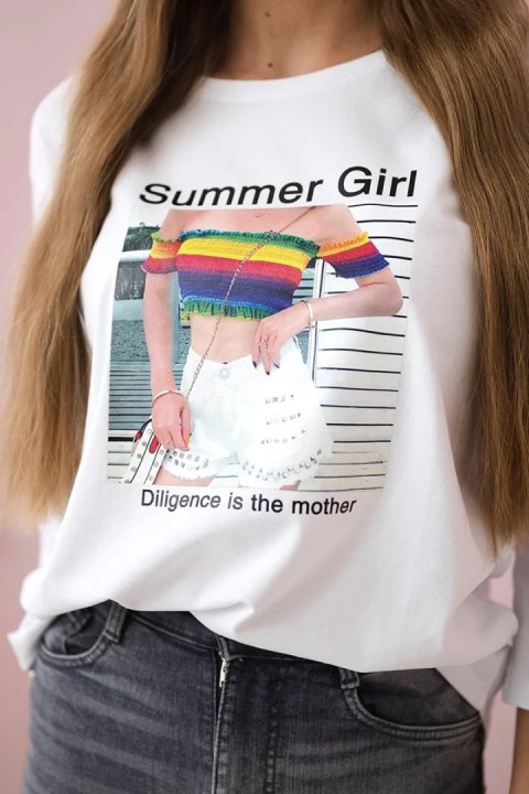 Bluzka z nadrukiem Summer Girl biała Bluzka z nadrukiem Summer Girl biała