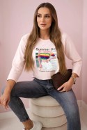 Bluzka z nadrukiem Summer Girl pudrowy róż  