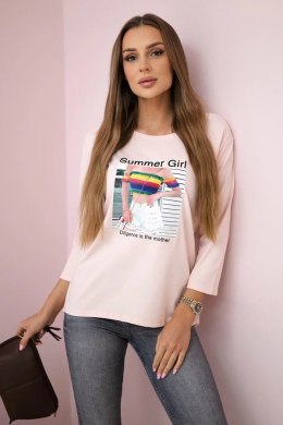 Bluzka z nadrukiem Summer Girl pudrowy róż  