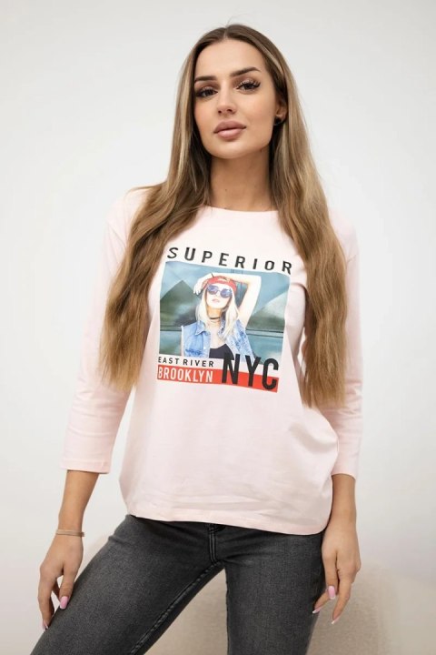 Bluzka z nadrukiem Superior pudrowy róż Bluzka z nadrukiem Superior pudrowy róż