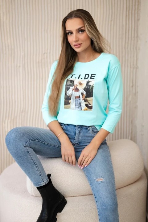 Bluzka z nadrukiem Tide miętowa Bluzka z nadrukiem Tide miętowa