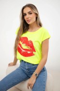 Bluzka z nadrukiem ust żółty neon+czerwony  