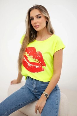 Bluzka z nadrukiem ust żółty neon+czerwony  