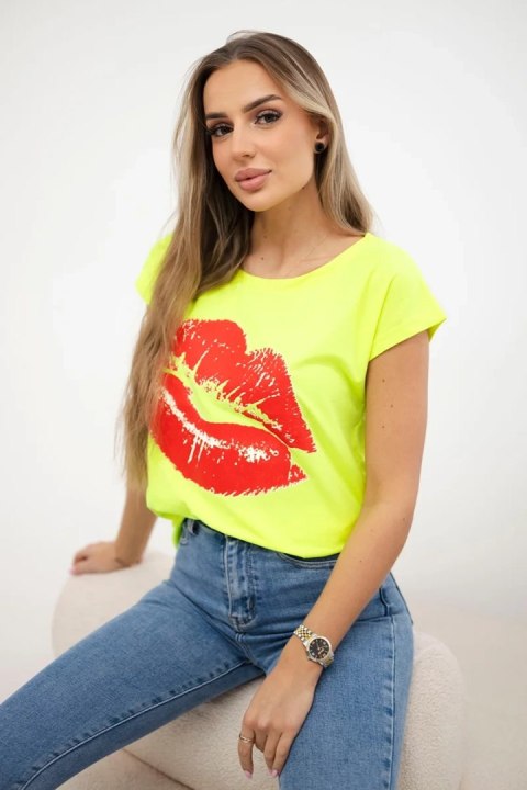 Bluzka z nadrukiem ust żółty neon+czerwony  