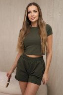 Komplet bawełniany z szortami khaki  