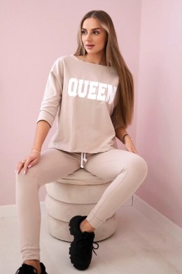 Komplet z nadrukiem Queen beżowy  