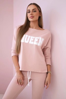Komplet z nadrukiem Queen ciemny pudrowy róż  