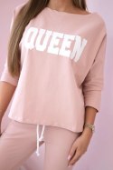 Komplet z nadrukiem Queen ciemny pudrowy róż  