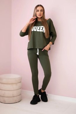Komplet z nadrukiem Queen khaki  