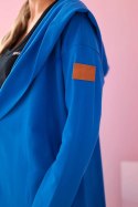 Bluza Narzutka długa z kapturem chabrowa  