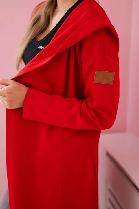 Bluza Narzutka długa z kapturem czerwona Bluza Narzutka długa z kapturem czerwona