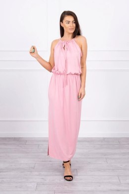 Sukienka boho z rozporkiem pudrowy róż  
