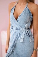 Sukienka jeansowa ze stretchem wiązana na szyi S/M-L/XL