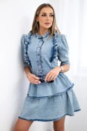 Sukienka jeansowa ze stretchem z żabotem S/M-L/XL  