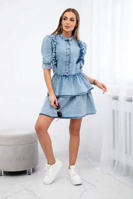 Sukienka jeansowa ze stretchem z żabotem S/M-L/XL  