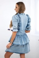 Sukienka jeansowa ze stretchem z żabotem S/M-L/XL  