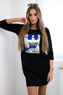 Sukienka z grafiką 3D z cyrkoniami czarna  