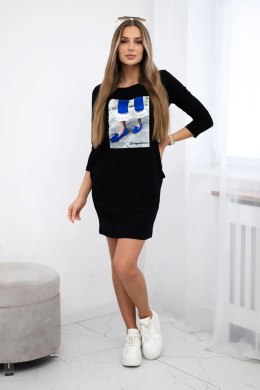 Sukienka z grafiką 3D z cyrkoniami czarna  