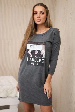 Sukienka z nadrukiem Handle with grafitowa  