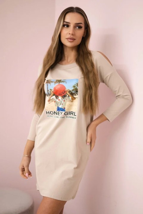 Sukienka z nadrukiem Honey girl beżowa  