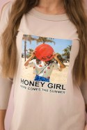 Sukienka z nadrukiem Honey girl beżowa  
